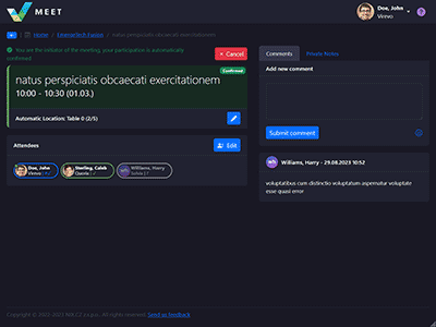 Detail schůzky (tmavý vzhled)