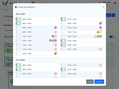 Vytíženost účastníků při zakládání schůzky